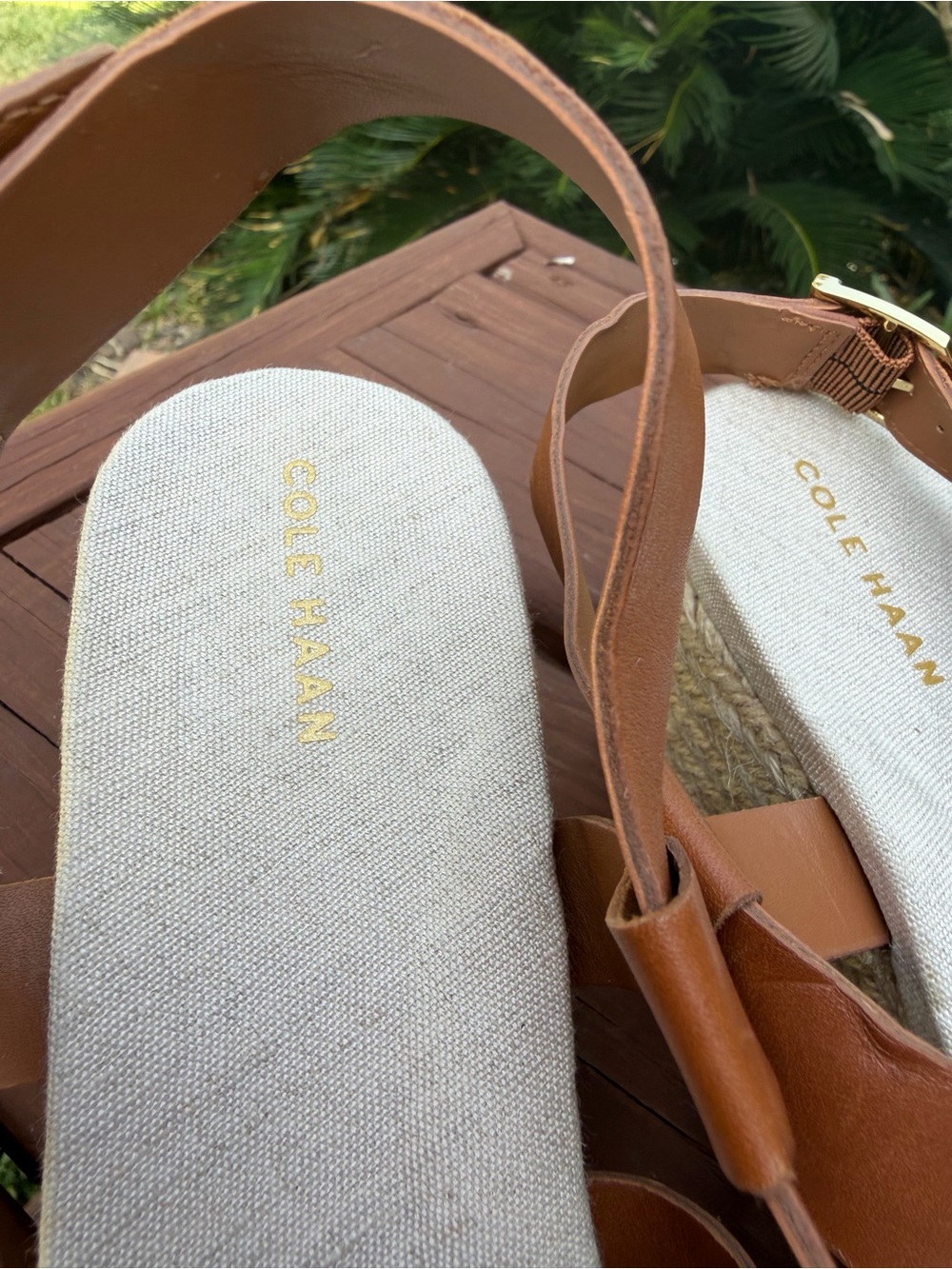 Cole Haan Crystal Honey Leather Espadrille Wedge Sandals Size 8 $150 - Picture 6 of 12